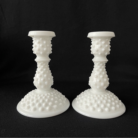 Fenton Other - Fenton Hobnail Milk Glass Candle Sticks - pair - 6” High - Vintage